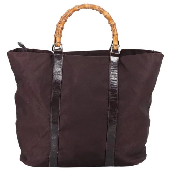 GUCCI Bamboo Hand Bag Nylon Brown Silver 002 2854 0412 5 Auth bs20650 - Picture 2 of 16